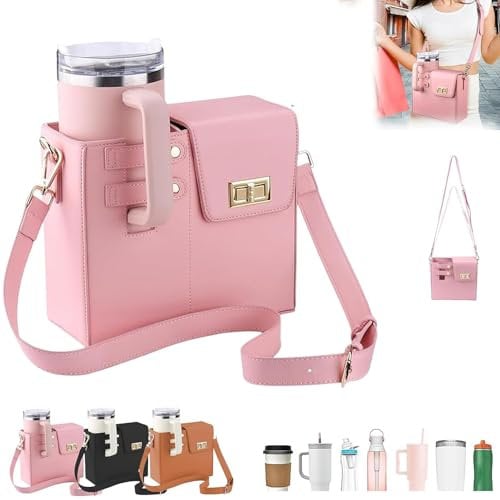 Crossbody Cup Holder Bag - Outdoor Portable Water Bottle Storage With Adjustable Strap, Pink Multifunctional Leather (Pink)
