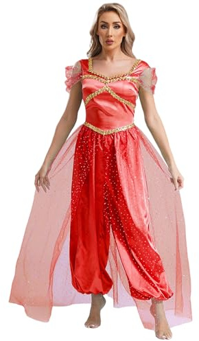 Alvivi Damen Arabische Prinzessin Kostüm Bauchtanz Overall Orientalische Arabische Kleidung Halloween Karneval Fasching Show Tanzkostüm