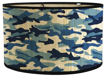 Moderne Abat-Jour de Lampe de Table à Suspension de Plafonnier Tambour, Motif Imprimé Camouflage Abat-Jour de Table Sur Pied pour Chambre à Coucher, Salon, Cuisine, Couloir, Salon (Bleu Marine)