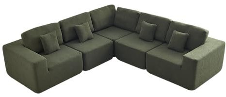 Softa Sofa & Couches, Sofaset im Wohnzimmer, Moduales Sofa mit Schlaffunktion, modernes L-förmiges Ecksofa mit hochdichtem Schaumstoff, leicht zu montieren, geeignet für Familien und Gäste, Grün