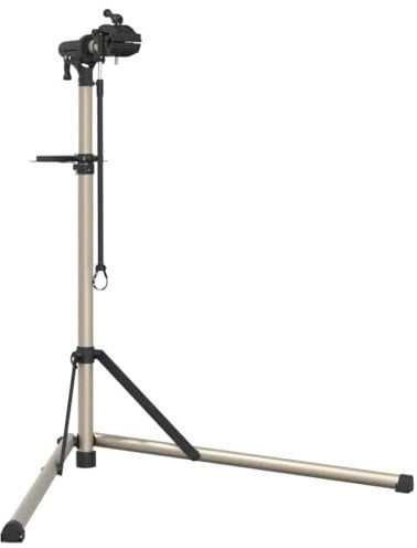 vidaXL Bike Repair Stand - Foldable Aluminium Cycle Workstand, Height Adjustable 102-160 cm, 360° Rotatable Clamping Jaws, Magnetic Tool Tray, 25 kg Capacity, Champagne/Black