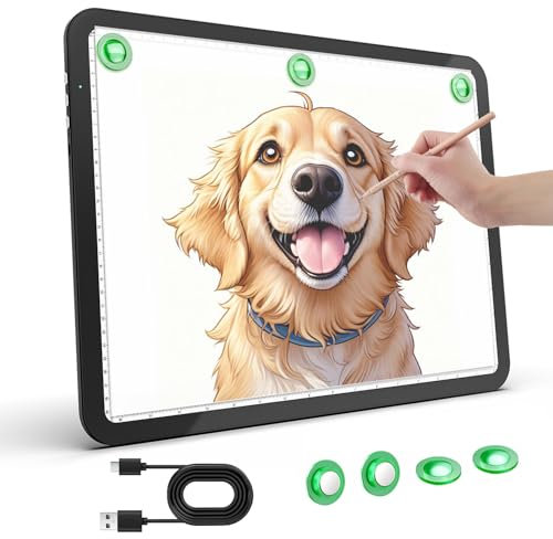 Zocelight Recharteable tablette lumineuse A3, tablette dessin avec 4 aimants, pavé lumineux sans fil pour peinture en diamant, table lumineuse ultra brillante pour dessin, esquisse, animation (noir)