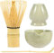 4Pcs Matcha Whisk Set, Matcha Whisk and Bowl Set, Complete Japanese Tea Starter Making Kit with Spoon, Holder, Mixer and Bowl with Pouring Spout for Tea Lovers (Grey Green)