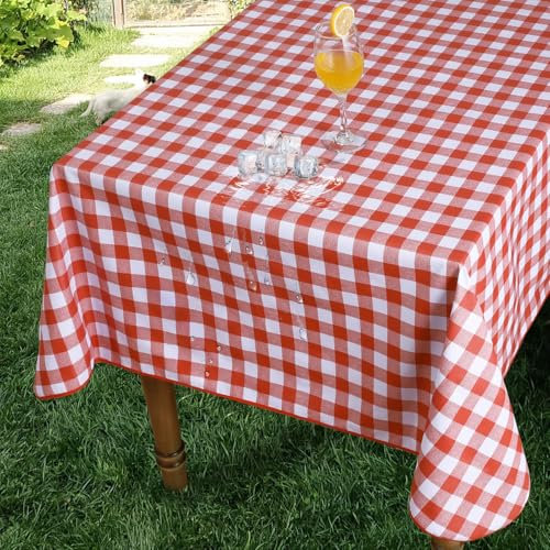Romanstile Wachstuchtischdecke 140x180 cm Weiß und Rot kariert rechteckig Tischdecke Outdoor Wetterfest PVC Tischdecken Plastik Landhausstil deko für Sommer,Frühling,Oster,Party,Esstisch,Garten,Balkon