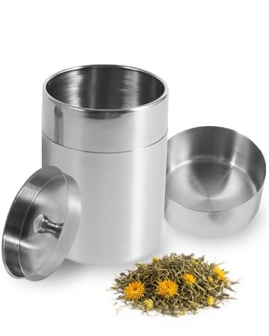 Teedose Edelstahl, Teedosen für Losen Tee 100g, Kaffeedose mit Luftdichten Doppeldeckeln, Runde Gewürzdose, Kleine Küchenbehälter für Tee, Kaffee, Zucker, Kakao und Gewürzen