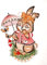 Fensterbild Ostern Plauener Stickerei farbig Osterhase mit Schirm 24x16 cm