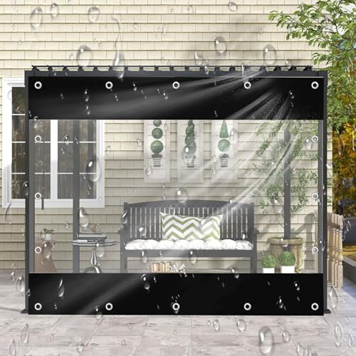 Tende resistenti nere trasparenti per pergola gazebo, impermeabili e trasparenti, con occhielli, 5 x 2 m