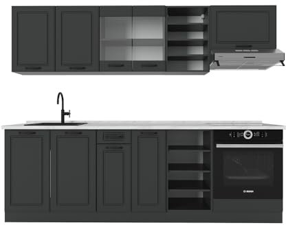 Vicco Küchenzeile R-Line, Anthrazit Landhaus/Anthrazit, 240 cm, AP Marmor