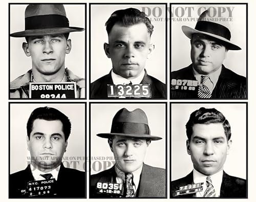 Notorious Gangsters Mugshot Poster 11 X 14 | Magnificent Mafia Mug Shots Portrait Collage | Ultimate Wise Guys Collection | Famous Gangster | Al Capone | John Dillinger | Whitey Bulger | John Gotti |
