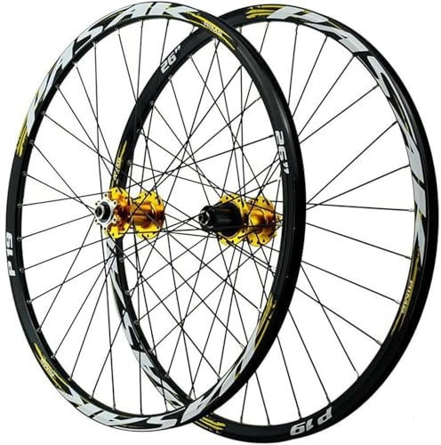 ERSINIAN Fahrrad-Radsatz mit doppelwandigen Felgen, 26/27,5/29 Zoll, Alu-Scheibenbremse, abgedichtetes Lager, Vorderrad und Hinterrad, für 7-12-Gang-Kassette, 32H-Felge (Gold, 29 Zoll)