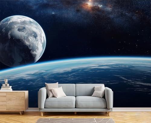 Fototapete 3D Effekt Weltraum Tapete Fototapeten Vlies Tapeten, 450×300cm(W×H) Vliestapete, Planet Wandtapete Moderne Wand Schlafzimmer Wohnzimmer Tapete