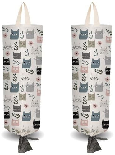 CRASPIRE 2 pz Porta Sacchetti di Plastica in Tessuto A Forma di Foglia di Gatto con 4 Ganci Adesivi Organizer per La Spesa Riutilizzabile Lavabile da Appendere alla Parete per La Spazzatura