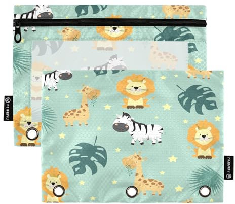 Mnsruu Astuccio per matite a 3 anelli, con cerniera, con finestra trasparente, per cosmetici, forniture per ufficio e università, Multicolore, Taglia unica, Organizer per borse