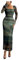 GORGLITTER Women's Tie Dye Square Neck Mesh Bodycon Maxi Dresses Long Sleeve Ruched Slit Pencil Wedding Guest Dress Dark Green Small