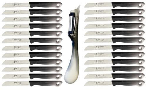 SMI 24-tlg Schälmesser Wellenschliff Set Solingen Obstmesser Gemüsemesser mit 1 Sparschäler Kartoffelschäler, Schwarz und Weiß - Rechts- und Linkshänder nach klingen wechseln