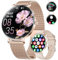 ESFOE Smartwatch Mujer,1.43'' Curva AMOLED Reloj Inteligente Mujer con Llamada Bluetooth,Función Femenina/24H Pulsómetro/Sueño/120+ Modo Deporte/IP68 Podómetro Calorías iOS Android,Oro Rosa Malla