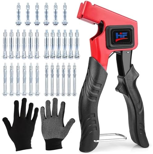 Kit de Anclajes de Pared Hueca, Herramienta de Ajuste de Metal Resistente con 30 Unidades en 5 Tamaños (M4/M5/M6) y Guantes de Trabajo, Ideal para Pladur, Paredes Huecas y Madera Contrachapada