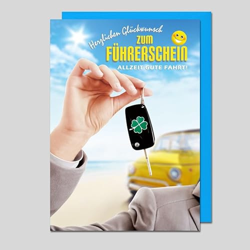 Michel Verlag Glückwunsch zum FÜHRERSCHEIN. Klappkarte inkl. Umschlag. Karte zur bestandenen Fahrprüfung – Glückwunschkarte zur Fahrerlaubnis Auto Schlüssel – Made in Germany, 17x12cm.