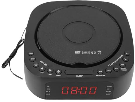 Bewinner CD -Player -Wecker mit Bluetooth, USB -Ladung, Dimmbarem Display, Desktop Digital Radio mit Fernbedienungslautsprecher für Schlafzimmer, Zuhause, Büro (EU-Stecker)