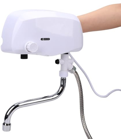 Asixxsix Durchlauferhitzer, 6000W Elektrischer Durchlauferhitzer mit Touch-Steuerung und Sicherheitsschutz, 3 Sekunden Schnelles Aufheizen für Küche Badezimmer Dusche Unter Dem (EU-Stecker)