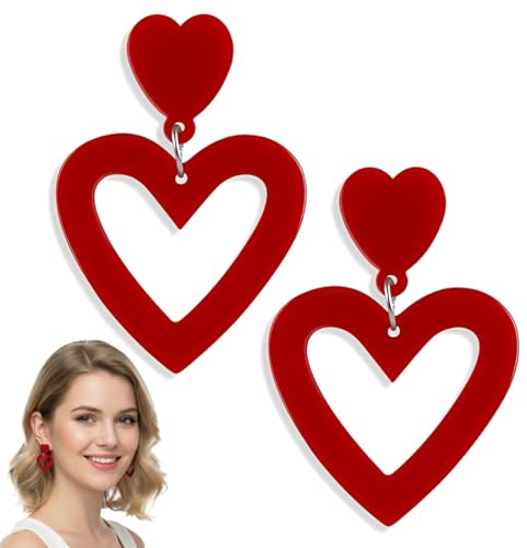 YAZWUR Herz Ohrringe rot Acryl Ohrringe Damen Herz Accessoires rote Ohrringe Herz Modeschmuck Ohrringe Karneval Party Schmuck