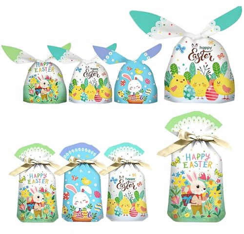 100 Stück Osterhasen Tüten, Geschenktüten Ostern, Ostertüten zum Befüllen, Eierfarben Ostern Osternest Füllung, Schön Hasenohren Süßigkeiten Tüten Partytüten Kindergeburtstag Ostergeschenke Kinder