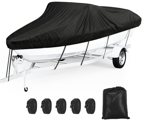 Bootsplane Wasserdicht, 420D Oxford Bootspersenning Bootsabdeckung, Staubdichte UV-beständige Bootsplane für Yacht, Schnellboot, Angelboot, V-Rumpf, Ruderboot (14-16FT)