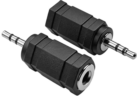 Nify - Adaptador jack de 2,5 a 3,5 mm, juego de 2 adaptadores de audio de conexión directa, conector macho a 3,5 mm, hembra, adaptador para auriculares compactos, color negro
