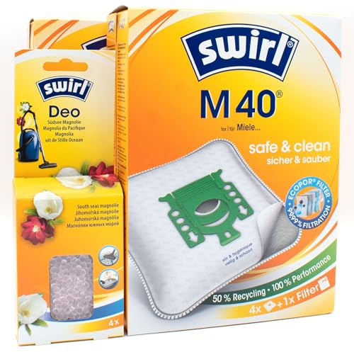PakTrade 8 Staubsaugerbeutel + Deo-Perlen kompatibel mit Miele Saphir, SBAD0, SBAD1, SBAD3, SBAF3, SBAG0, SBAG1 | kompatibel mit Swirl M40 - M 40 | Beutel, Lufterfrischer, Zubehör, Ersatzteile