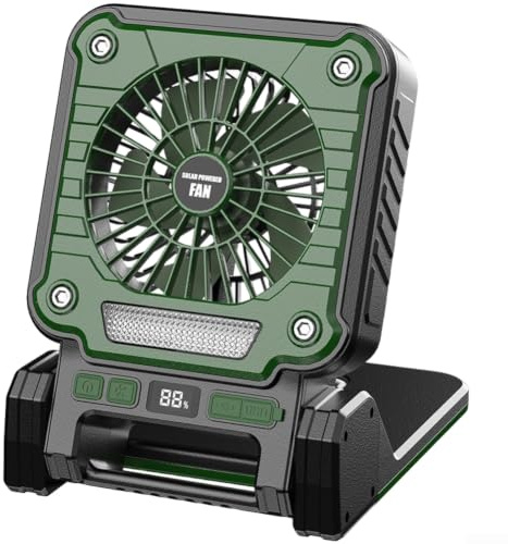 QuivyLivy Ventilador de camping con luz, linterna solar recargable, ventilador de techo portátil, luz alimentada por USB, linterna LED para senderismo, al aire libre (verde oscuro)