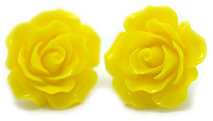 Bluebubble ENGLISH ROSE 22mm Sunshine Yellow Carved Rose Stud Earrings on Gift Card