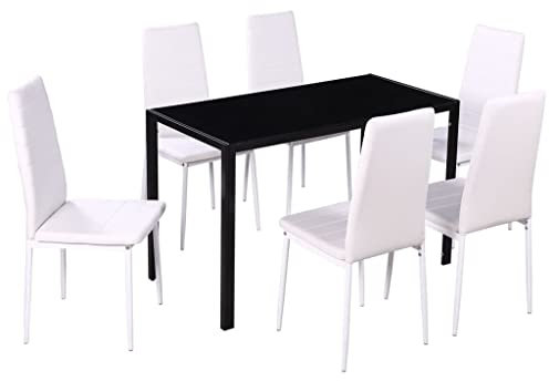 vidaXL 7tlg. Esstisch Sitzgruppe Essgruppe Esszimmer Tischset Stuhl Schwarz/weiß