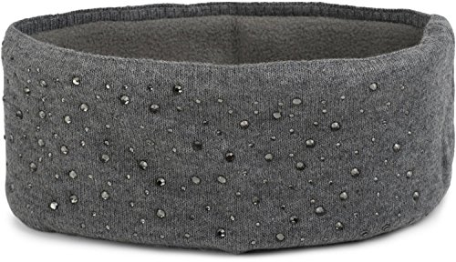 styleBREAKER Damen Stirnband mit Strasssteinen und weichem Fleece-Innenfutter, Feinstrick Haarband, warmes Headband 04026003, Farbe:Grau