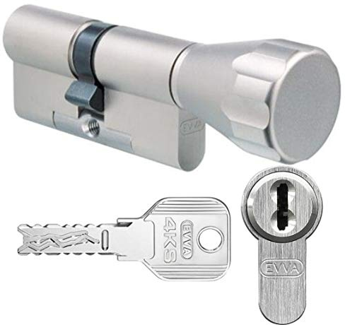 EVVA 4KS Knaufzylinder mit 6 Schlüssel, Länge (a/b) 56/K56mm (c=112mm) K=Knaufseite, mit speziellem Bohr-u. Ziehschutz KZS, modulare Bauweise SYMO