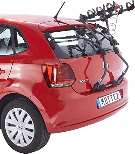 Mottez A016P3 Porte-Vélos sur Hayon à Fixation sur Barres de Toit Ou Barre Railing 3 Vélos avec Antivol, Noir