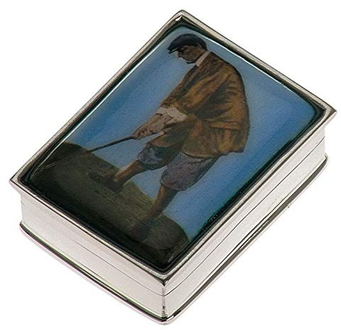 kleine rechteckige Pillendose 925 Sterling Silber - Golfer-Motiv - 3.7 x 2.7 cm - ohne Einsatz - 1 Fach - Mini Pillenbox für unterwegs, die Handtasche, Hosentasche, als Geschenk