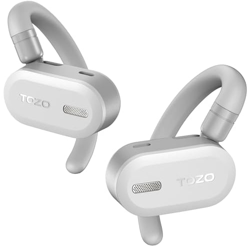 TOZO O2 Open Ear Kopfhörer 5.3 Bluetooth Kopfhörer mit DSP Noise Cancelling, 42 Std Kabellose Kopfhörer, Biaxiales Ohrbügel Design,Langanhaltender Komfort, Kristallklare Anrufe beim Autofahren,Weiß
