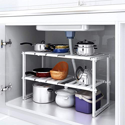 Home-Neat Etagère de Rangement sous évier Rack de Stockage Extensible Organisateur Rangement de Cuisine Maison Gain de Place Meuble Etagère de 2 étages en Acier Inoxydable