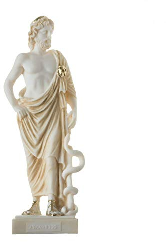 BeautifulGreekStatues Asclepius Griechischer Gott der Medizin Alabaster H/m Goldton Museum Kopie Statue 23cm