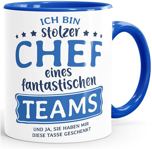 MoonWorks® Kaffee-Tasse Bürotasse Spruch Ich bin stolze/r Chefin/Chef eines fantastischen Teams Geschenk Chef/in Teamleiter/in Vorgesetzter Inner-royal Keramik-Tasse
