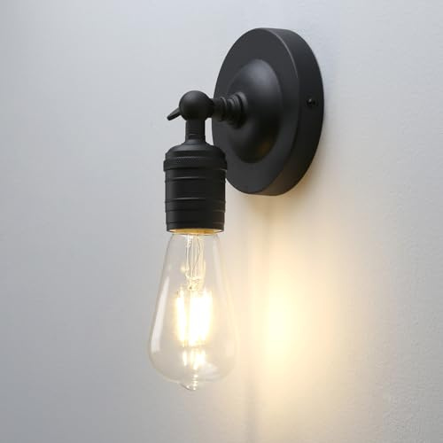 Phansthy Simple Style Retro Industrial Wall Light One-Head Wall Lamp Without Shade Vanity Mirror Lighting Suit for E27 Bulbs (Black)