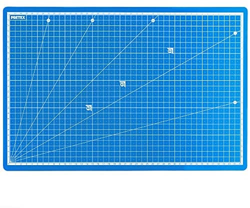 PRETEX Schneidematte für selbstheilende Näharbeiten, A3 – 45 x 30 cm, Winkel 15° – Blau