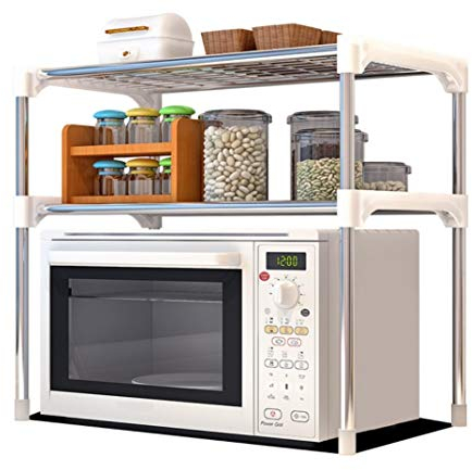 Bayli Estantería para microondas con 2 niveles, soporte para microondas, estante de cocina, organizador de mesa (56 x 30 x 50 cm), soporte para mini horno, estantería para cocina pequeña, encimera