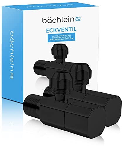 Bächlein Válvula de ángulo universal con cierre rápido en negro mate [2 unidades] – 1/2 pulgadas, se abre y cierra con solo 1/4 revoluciones [Quarter Turn]..