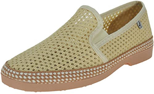 Calzados Romero JAVER - Zapatilla Cerrada en Doble Rejilla Algodón para Hombre - Plantilla Esparto - Piso de Goma - Para Calle. BEIG talla 46