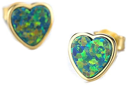 ANAZOZ Ohrstecker Echt Silber Damen, Ohrschmuck Hochzeit Erstellt Opal Herz Form, Gold, Geschenk für Sie