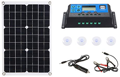 Kavolet Panneau Solaire à Double Sortie, 50W CC 5V / 18V Chargeur de Batterie Kit, avec 2 Ports USB et régulateur de Charge Solaire, IP65 imperméable, 12V / 24V de la Charge de Voiture