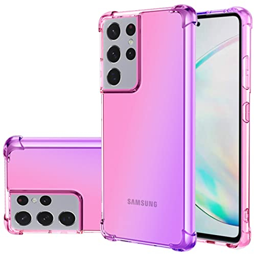 Jhxtech für Galaxy S21 Ultra Hülle, Samsung S21 Ultra Hülle, Transparente Verlauf Handyhülle, Schlankes kratzfestes Flexibles TPU Hülle stoßfeste Schutzhülle für Samsung Galaxy S21 Ultra 5G rosa/lila