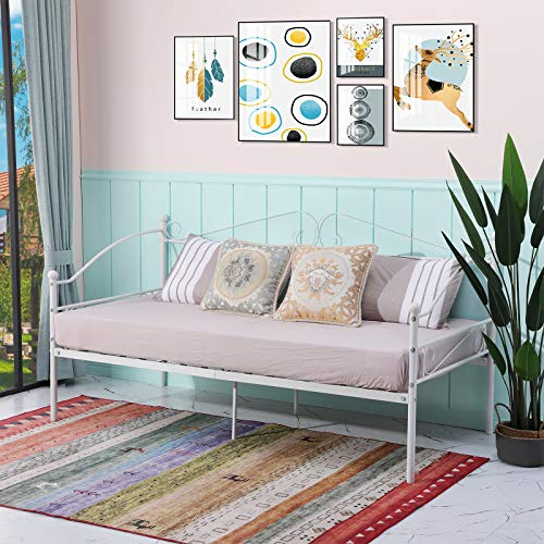 H.J WeDoo Bettrahmen Metallbett Bettsofa Tagesbett Gästebett mit Lattenrost für Schlafzimmer Wohnzimmer passend für 90 * 200 cm Matratze, Weiß