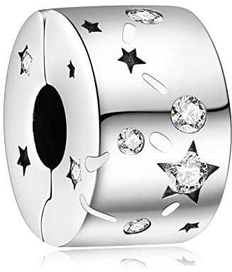 Annmors Jewelry Charme Sparkling Star Clip Anhänger S925 Sterling Silber Bracelet Bead with Cubic Zirconioa für Europäische Armbänder Halskette,Schmuck Geschenk für Damen Herren